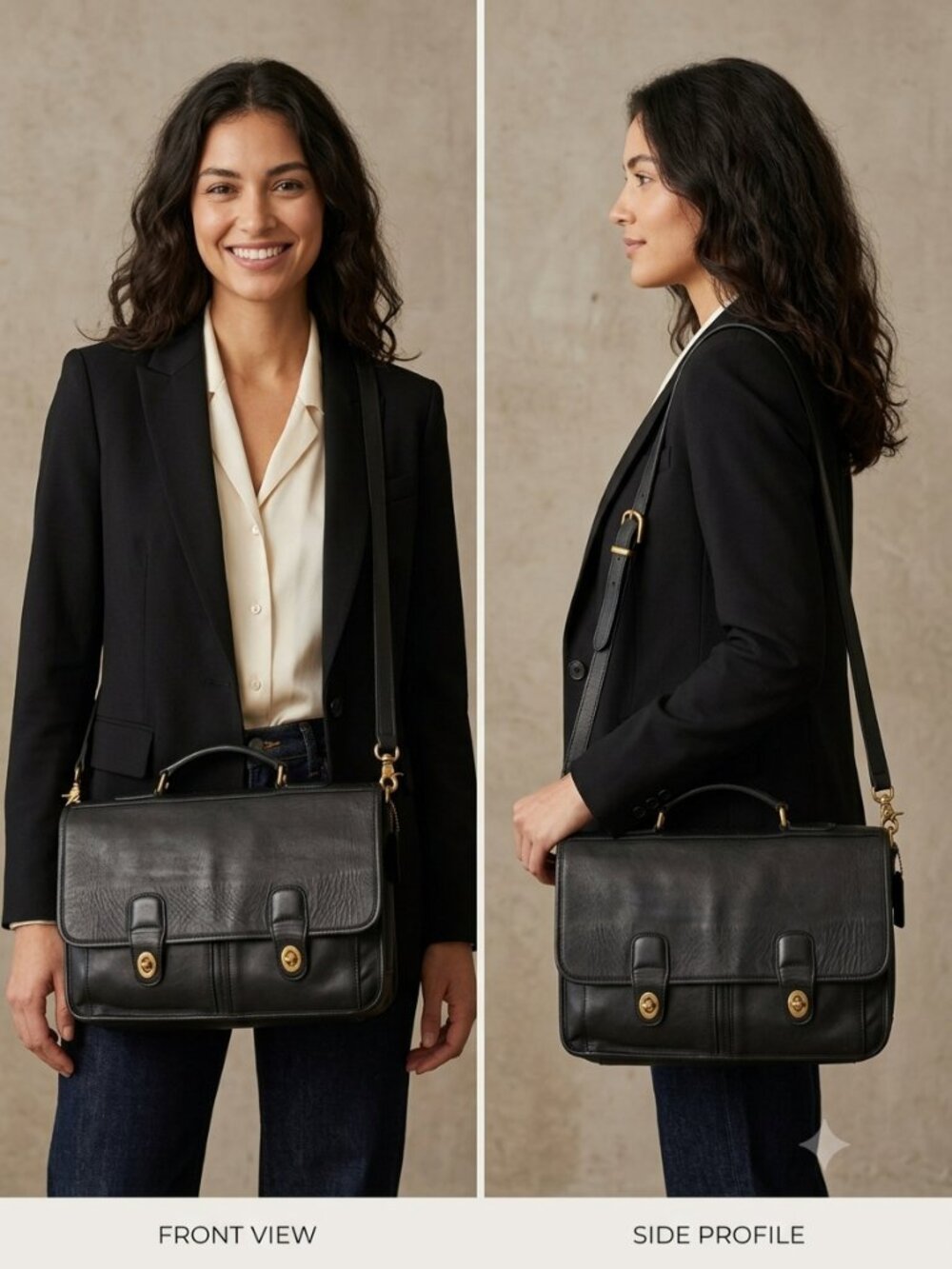 Coach Vintage Black Leather Messenger/Briefcase Bag Rare Dual Twist-Lock Closure